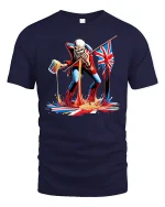 Rebel Punk Warrior Pouring Beer With British Flag Graphic Tee Shirt - navy t-shirt on white background