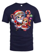 Cute Santa And Little Girl Christmas Candy Magic Graphic Tee - navy t-shirt on white background