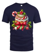 Festive Christmas Cupcake Candy Cane Holiday Delight Graphic Tee - navy t-shirt on white background