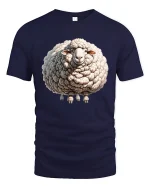 Funny Fluffy Sheep Graphic T Shirt Cute Woolly Animal Art Tee - navy t-shirt on white background
