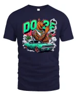 Dope Street Dog Muscle Car Graphic T Shirt Urban Cartoon Style - navy t-shirt on white background