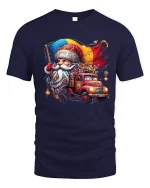 Santa Claus Driving Vintage Gift Truck Christmas Graphic T Shirt - navy t-shirt on white background