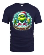 Grinch Christmas Bubble Bath Party Graphic Tee With Wine Humor - navy t-shirt on white background