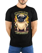 Smooshed Face Big Attitude Funny Pug Graphic Tee With Cool Vibes - model wearing black tee with hands behind back