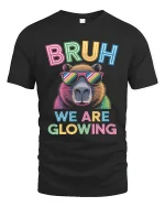 Bruh We Are Glowing Neon Bear Funny Retro Style Graphic Tee - black t-shirt on white background