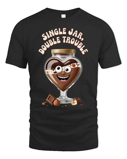 Funny Chocolate Jar Double Trouble Cute Food Cartoon T-Shirt - black t-shirt on white background