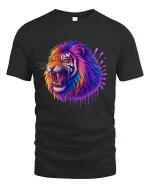 Vibrant Roaring Tiger Neon Art Graphic T-Shirt with Soft Feel - black t-shirt on white background