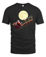 Santa Sleigh Moonlight Ride Classic Christmas Graphic T-Shirt - black t-shirt on white background