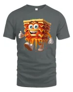 Funny Lasagna Cartoon Character Melty Food Humor Graphic Tee - gray t-shirt on white background