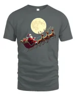 Santa Sleigh Moonlight Ride Classic Christmas Graphic T-Shirt - gray t-shirt on white background