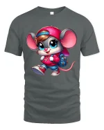 Cute Backpack Mouse Streetwear Cartoon Art Graphic T-Shirt - gray t-shirt on white background