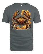 Golden Warrior Crab Ornate Art Mythic Style Graphic T-Shirt - gray t-shirt on white background