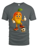 Funny Mango Soccer Player Cartoon Art Fun Graphic T-Shirt - gray t-shirt on white background