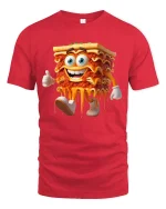 Funny Lasagna Cartoon Character Melty Food Humor Graphic Tee - red t-shirt on white background