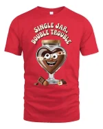 Funny Chocolate Jar Double Trouble Cute Food Cartoon T-Shirt - red t-shirt on white background