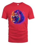 Vibrant Roaring Tiger Neon Art Graphic T-Shirt with Soft Feel - red t-shirt on white background