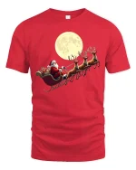 Santa Sleigh Moonlight Ride Classic Christmas Graphic T-Shirt - red t-shirt on white background