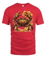 Golden Warrior Crab Ornate Art Mythic Style Graphic T-Shirt - red t-shirt on white background