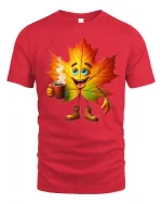 Happy Autumn Leaf Coffee Lover Cute Fall Cartoon Graphic Tee - red t-shirt on white background