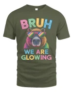 Bruh We Are Glowing Neon Bear Funny Retro Style Graphic Tee - military green t-shirt on white background