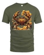 Golden Warrior Crab Ornate Art Mythic Style Graphic T-Shirt - military green t-shirt on white background