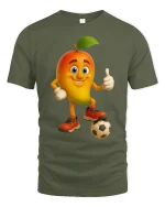 Funny Mango Soccer Player Cartoon Art Fun Graphic T-Shirt - military green t-shirt on white background