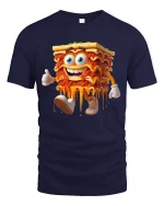 Funny Lasagna Cartoon Character Melty Food Humor Graphic Tee - navy t-shirt on white background