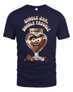 Funny Chocolate Jar Double Trouble Cute Food Cartoon T-Shirt - navy t-shirt on white background