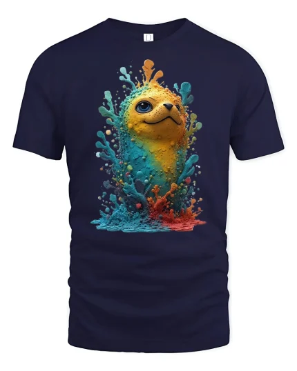 Color Splash Creature Cute Fantasy Art Vibrant Graphic T-Shirt - navy t-shirt on white background