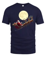 Santa Sleigh Moonlight Ride Classic Christmas Graphic T-Shirt - navy t-shirt on white background