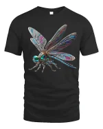 Jeweled Dragonfly Art Tshirt Elegant Nature Fantasy Style - black t-shirt on white background