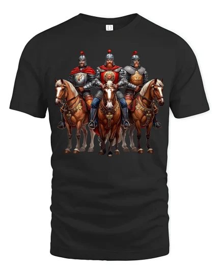 Medieval Knight Horse Warrior Art Tshirt Legendary Battle Style - black t-shirt on white background