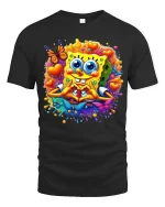 Cute Sponge Heart Love Cartoon Art Tshirt Colorful Happy Vibes - black t-shirt on white background