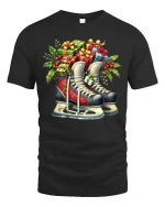 Christmas Ice Skates Gift Art Tshirt Festive Winter Holiday Joy - black t-shirt on white background
