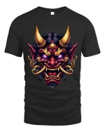 Fierce Oni Demon Mask Art Tshirt Dark Mythic Power Style - black t-shirt on white background