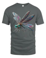 Jeweled Dragonfly Art Tshirt Elegant Nature Fantasy Style - gray t-shirt on white background
