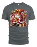 Cute Santa Claus Gift Stack Art Tshirt Festive Holiday Joy - gray t-shirt on white background
