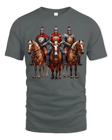 Medieval Knight Horse Warrior Art Tshirt Legendary Battle Style - gray t-shirt on white background