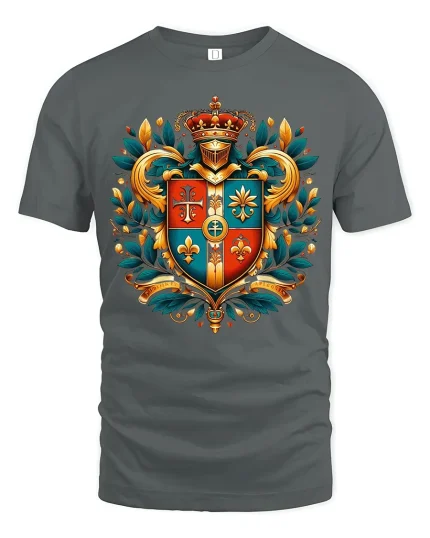 Royal Heraldic Crest Knight Shield Art Tshirt Noble Power Style - gray t-shirt on white background