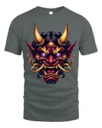 Fierce Oni Demon Mask Art Tshirt Dark Mythic Power Style - gray t-shirt on white background