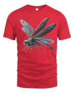 Jeweled Dragonfly Art Tshirt Elegant Nature Fantasy Style - red t-shirt on white background