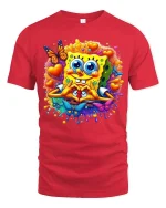 Cute Sponge Heart Love Cartoon Art Tshirt Colorful Happy Vibes - red t-shirt on white background