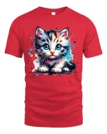 Cute Big Eyes Kitten Watercolor Art Tshirt Adorable Vibes - red t-shirt on white background