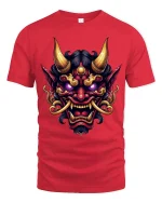 Fierce Oni Demon Mask Art Tshirt Dark Mythic Power Style - red t-shirt on white background