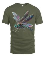 Jeweled Dragonfly Art Tshirt Elegant Nature Fantasy Style - military green t-shirt on white background