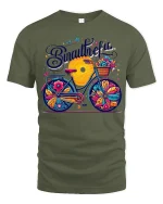 Beautiful Colorful Bicycle Art Tshirt Joyful Creative Ride - military green t-shirt on white background