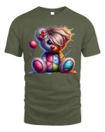 Cute Handmade Teddy Bear Sewing Art Tshirt Cozy Craft Vibes - military green t-shirt on white background