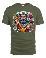 Bold Tattoo Sailor Anchor Art Tshirt Classic Nautical Power - military green t-shirt on white background