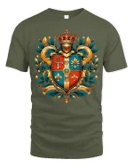 Royal Heraldic Crest Knight Shield Art Tshirt Noble Power Style - military green t-shirt on white background