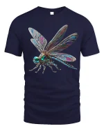 Jeweled Dragonfly Art Tshirt Elegant Nature Fantasy Style - navy t-shirt on white background